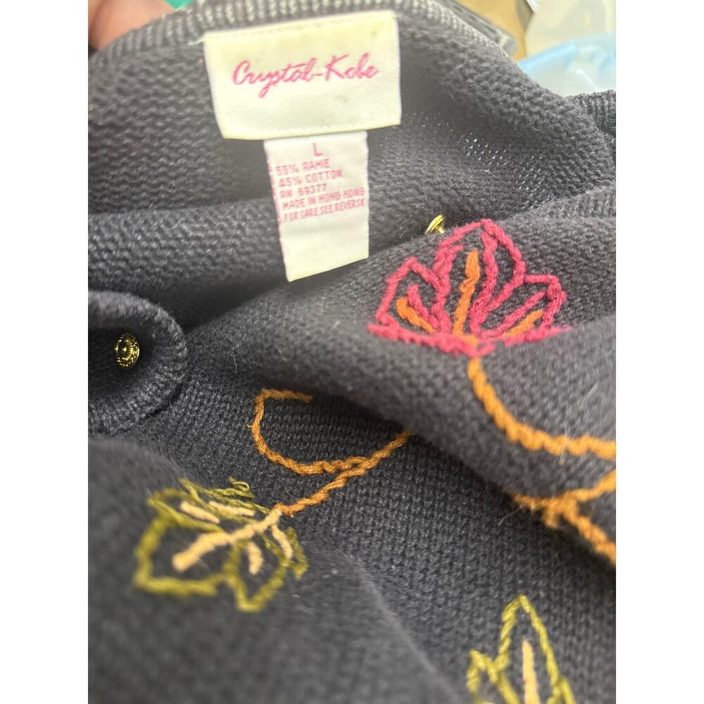 VTG 90's Crystal Kobe L Fall Cardigan Sweater Leaves Button Front Embroidered - Picture 3 of 4